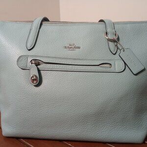 Coach mini Zip Top Pebble Leather Tote Mint Green